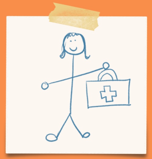 Cartoon of a stick figure with a medical suitcase